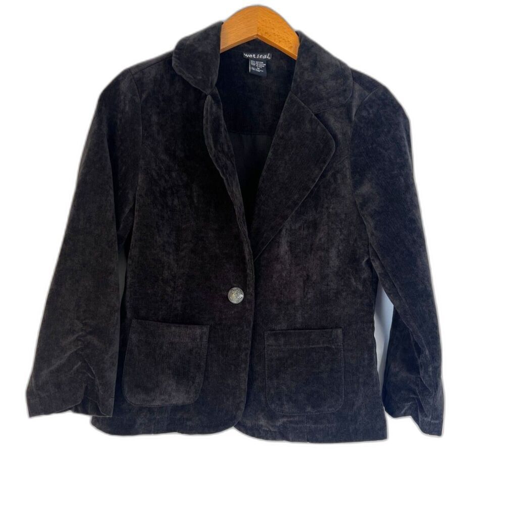 Wet Seal Black Velvety Notched Lapel Single Breasted Soft Blazer Size Medium‎